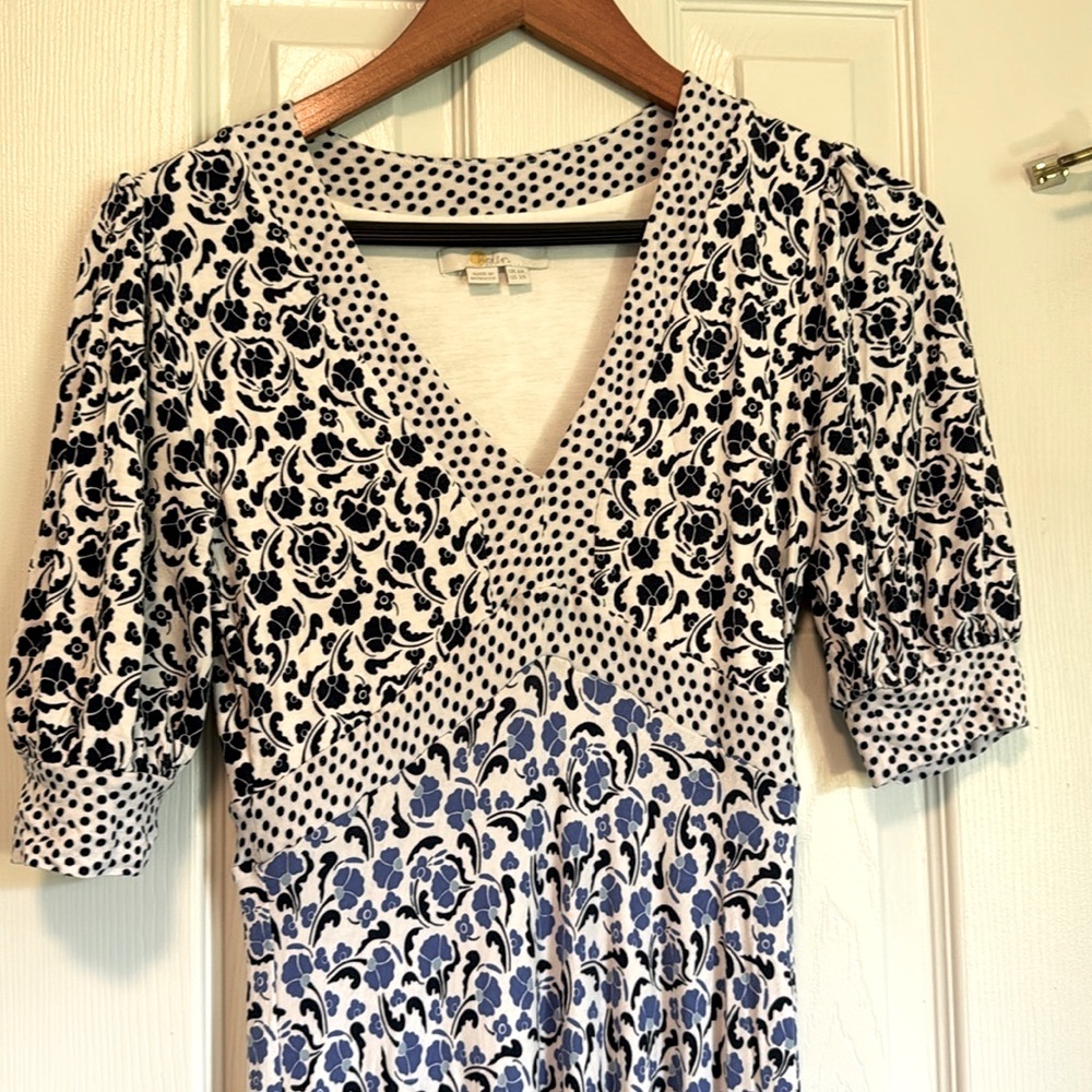 Boden Blue & White Floral Eva Cap Sleeve Midi Dress 2R